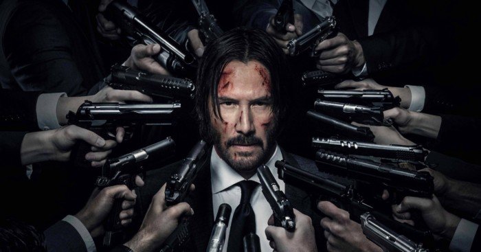 Poster de John Wick 2 avec Keanu Reeves cerné par les flingues