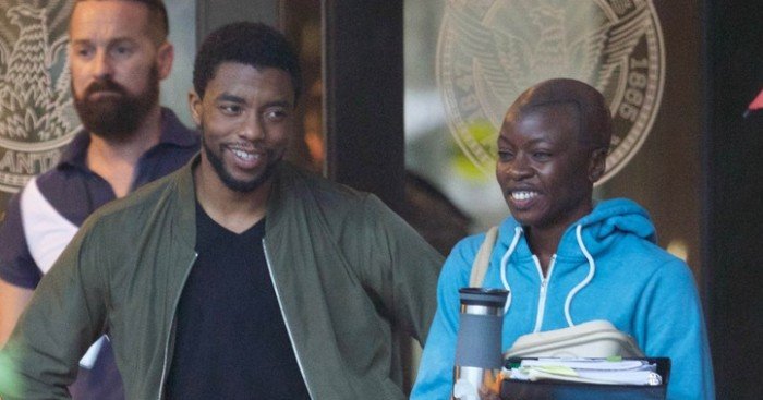 Photo du tournage de Black Panther avec Chadwick Boseman et Danai Gurira
