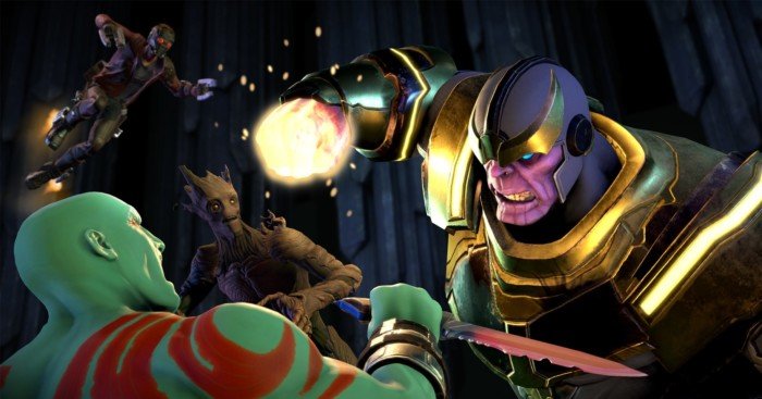 Image de Drax contre Thanos dans le jeu vidéo Guardians of the Galaxy: The Telltale Series