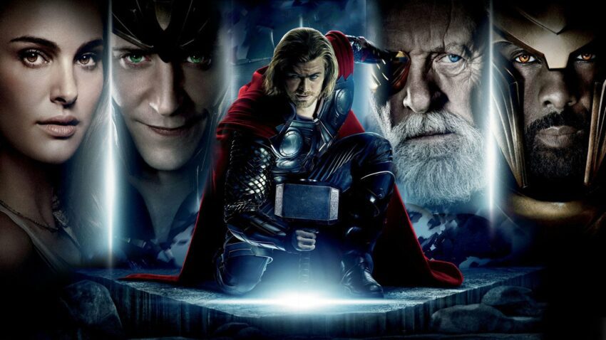 Bannière du film Thor réalisé par Kenneth Branagh avec Chris Hemsworth, Natalie Portman, Anthony Hopkins et Tom Hiddleston