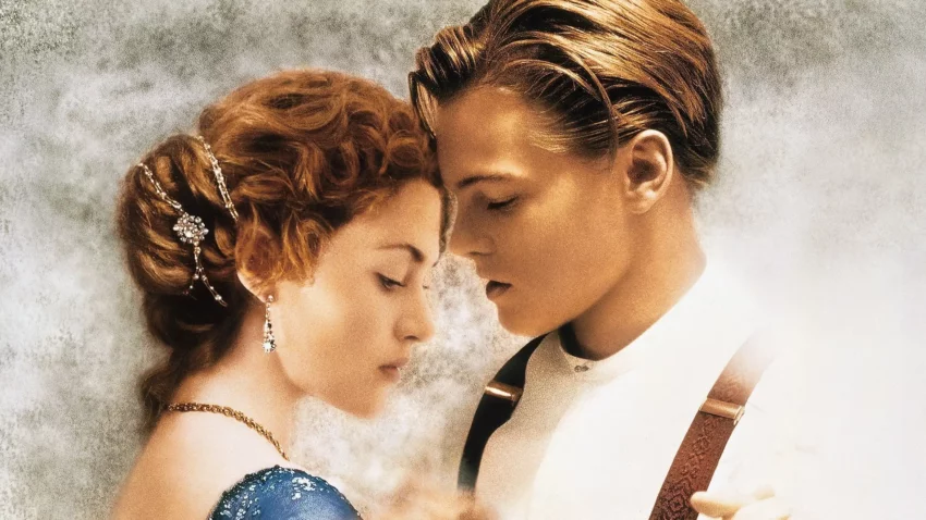 Bannière du film Titanic écrit et réalisé par James Cameron avec Kate Winslet et Leonardo DiCaprio.