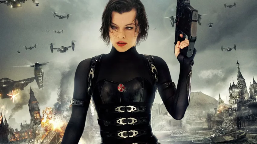 Bannière du film Resident Evil: Retribution écrit et réalisé par Paul W.S. Anderson avec Milla Jovovich.