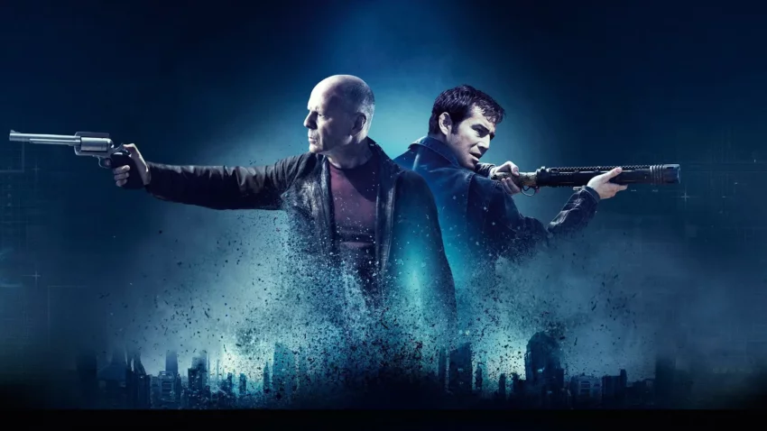 Bannière du film Looper écrit et réalisé par Rian Johnson avec Bruce Willis et Joseph Gordon-Levitt.