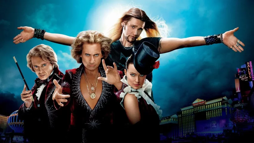 Bannière du film The Incredible Burt Wonderstone avec Steve Carell, Jim Carrey, Steve Buscemi et Olivia Wilde.