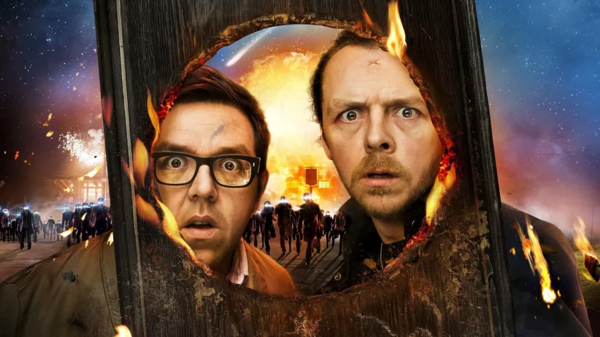 Bannière du film Le Dernier pub avant la fin du monde d'Edgar Wright avec Simon Pegg et Nick Frost.