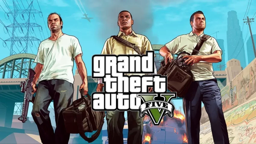 Bannière du jeu vidéo Grand Theft Auto V.