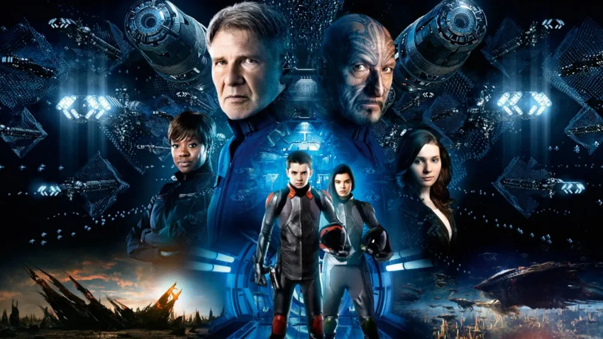 Bannière du film La Stratégie Ender écrit et réalisé par Gavin Hood avec Asa Butterfield, Harrison Ford, Hailee Steinfeld, Abigail Breslin, Ben Kingsley, Viola Davis.