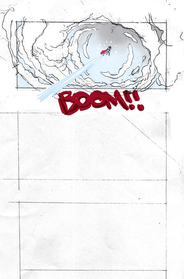 Page 6 du Story-board pour Justice League Mortal présentant un combat entre Superman et Wonder Woman
