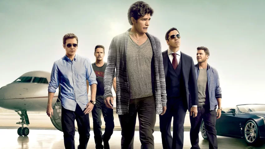 Bannière du film Entourage écrit et réalisé par Doug Ellin avec Adrian Grenier, Kevin Connolly, Jerry Ferrara, Kevin Dillon et Jeremy Piven.
