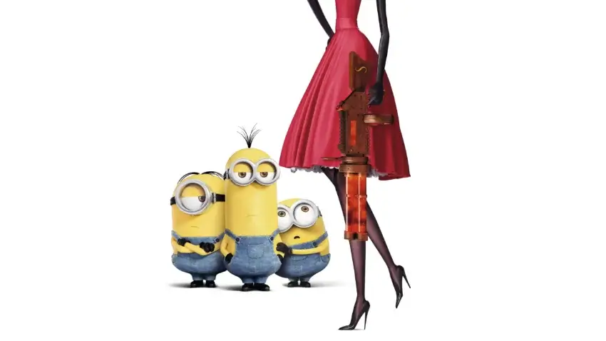 Bannière du film Les Minions réalisé par Pierre Coffin et Kyle Balda, d’après un scénario de Brian Lynch.