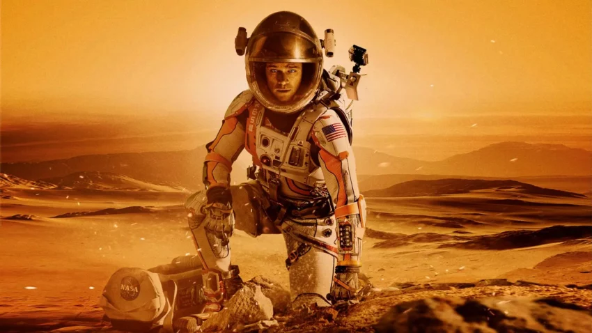 Bannière du film Seul sur Mars réalisé par Ridley Scott, d'après un scénario de Drew Goddard, avec Matt Damon.