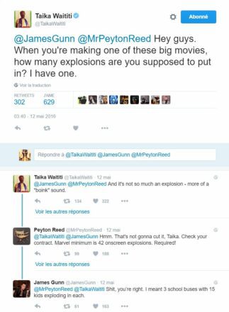 Conversation surréaliste entre Taika Waititi, Peyton Reed et James Gunn sur Twitter