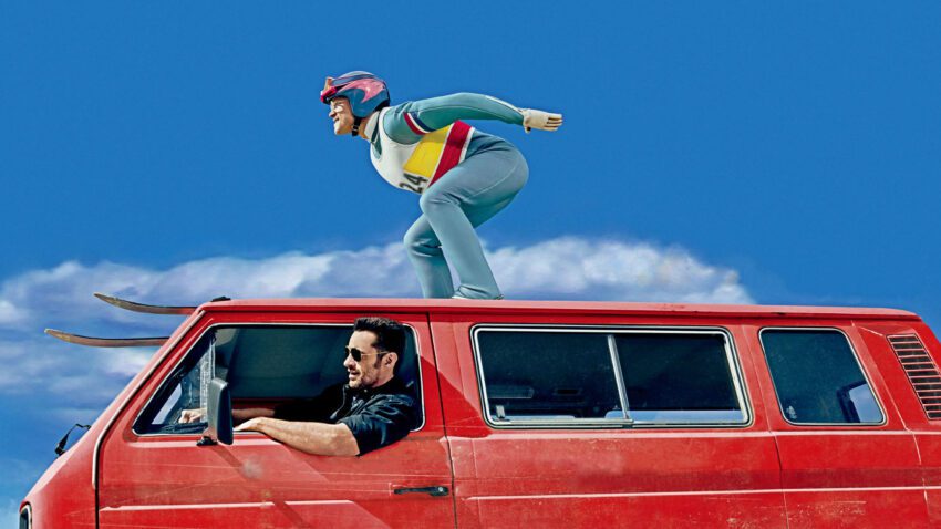 Bannière du film Eddie the Eagle réalisé par Dexter Fletcher avec Taron Egerton et Hugh Jackman