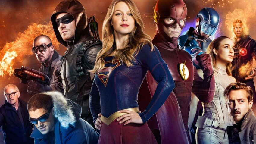 Photo du crossover Arrowverse avec Arrow, Supergirl, Flash et Legends of Tomorrow