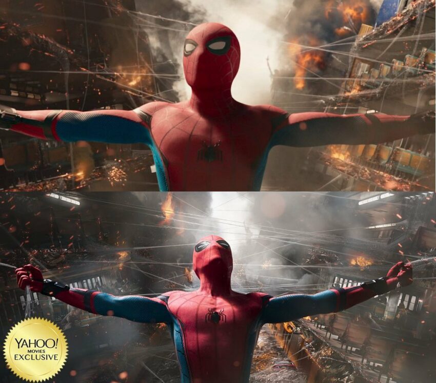 Comparatif des version de la scène du ferry coupée en deux dans Spider-Man: Homecoming