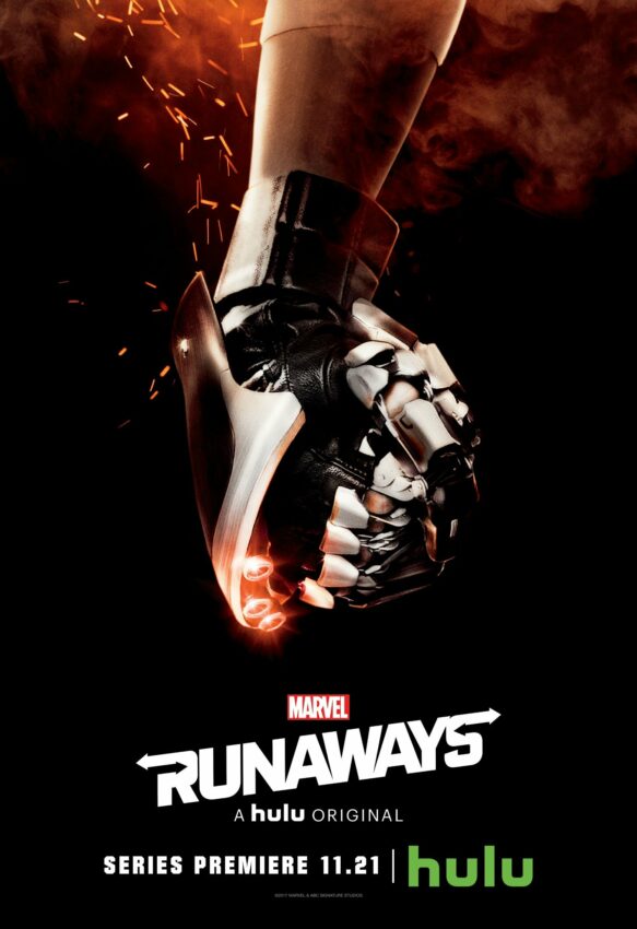 Poster de la saison 1 de Runaways avec le poing de Chase Stein