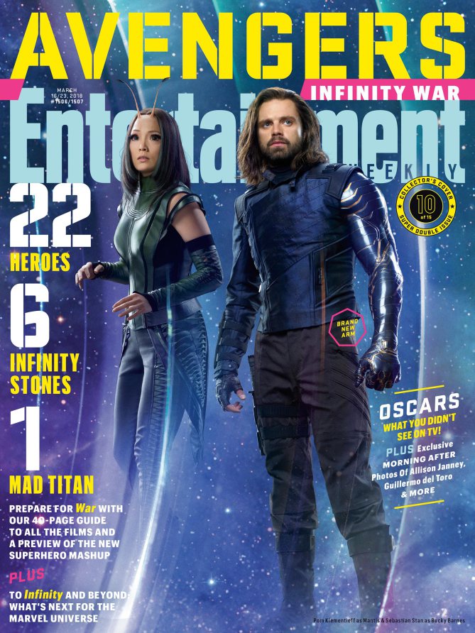 Couverture du magazine Entertainment Weekly pour le film Avengers: Infinity War avec Mantis & Winter Soldier
