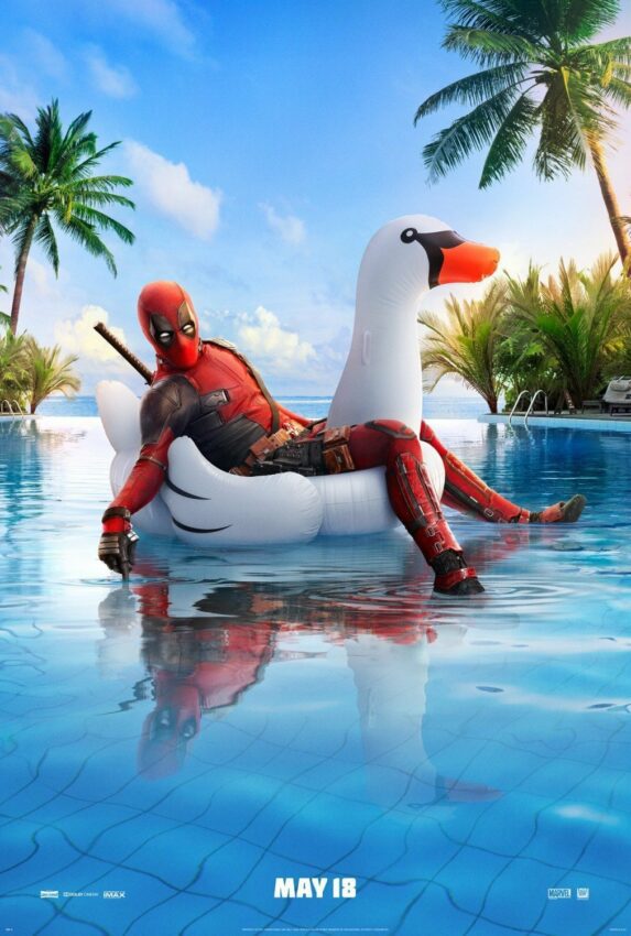 Poster du film Deadpool 2 avec Deadpool à la piscine