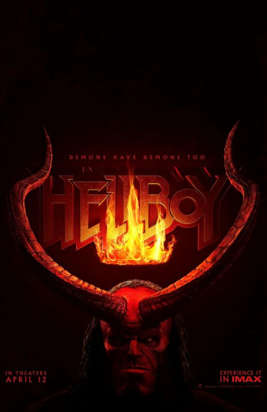 Poster du film Hellboy (2019) avec la tagline "Demons have demons too"
