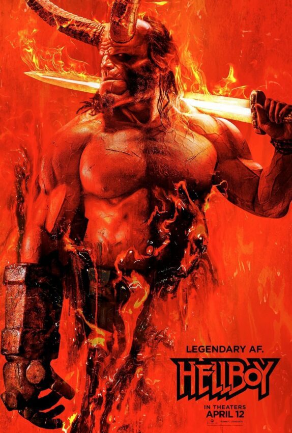 Premier poster du film Hellboy réalisé par Neil Marshall, d'après un scénario d'Andrew Cosby, avec David Harbour
