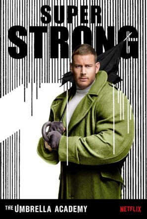 Poster de la série Netflix, Umbrella Academy, avec numéro 1 (Super Strong)