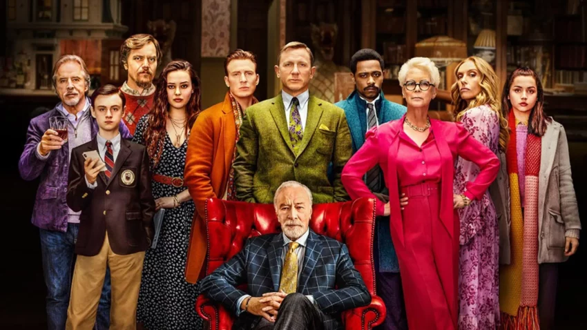 Bannière du film À couteaux tirés écrit et réalisé par Rian Johnson avec Daniel Craig, Chris Evans, Ana de Armas, Jamie Lee Curtis, Toni Collette, Don Johnson, Michael Shannon, LaKeith Stanfield, Katherine Langford, Jaeden Martell, Christopher Plummer.