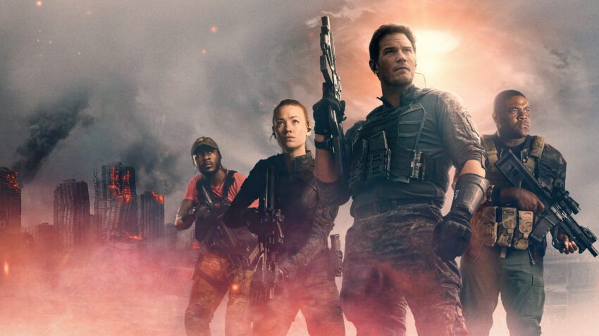 Bannière du film The Tomorrow War réalisé par Chris McKay avec Chris Pratt et Yvonne Strahovski