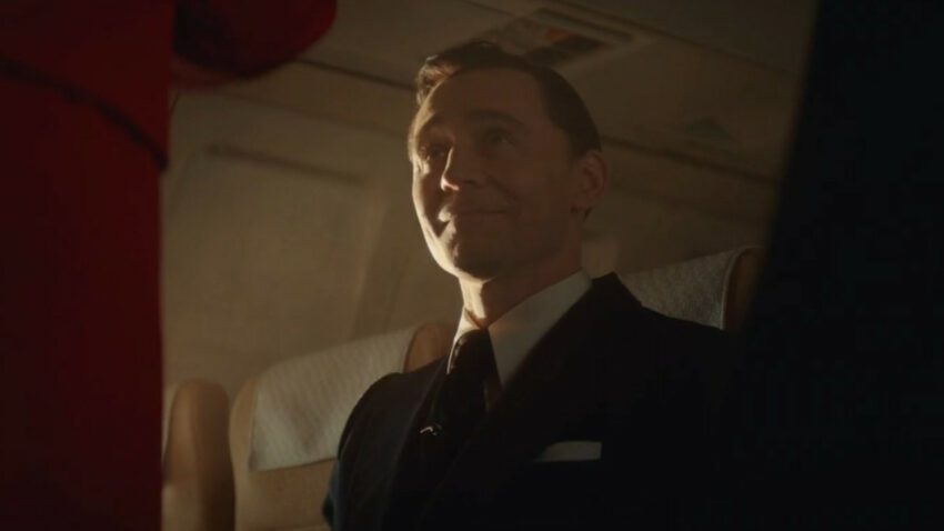 Photo du premier épisode de la série Loki, "Un destin exceptionnel", avec Tom Hiddleston en D. B. Cooper