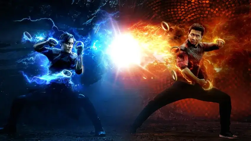 Bannière du film Shang-Chi et la Légende des Dix Anneaux (Shang-Chi and the Legend of the Ten Rings en VO) réalisé par Destin Daniel Cretton, d'après un scénario de David Callaham, Destin Daniel Cretton et Andrew Lanham, avec Simu Liu et Tony Leung.