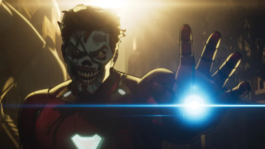 Photo de l'épisode 5 de la série Marvel Studios pour Disney+, What If...?, avec Iron Man Zombie.