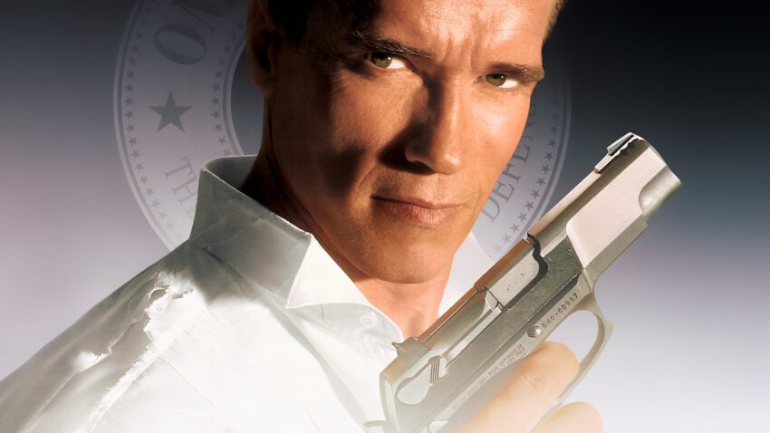 Bannière du film True Lies réalisé par James Cameron avec Arnold Schwarzenegger et Jamie Lee Curtis