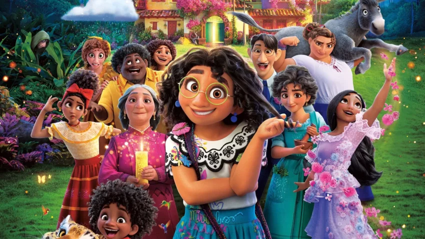 Bannière du film Encanto, la fantastique famille Madrigal réalisé par Jared Bush, Byron Howard et Charise Castro Smith.