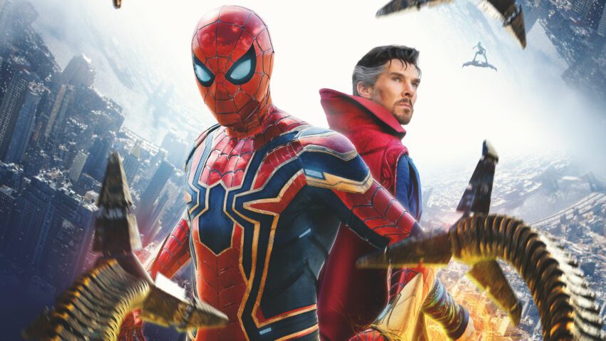 Bannière du film Spider-Man: No Way Home réalisé par Jon Watts, d’après un scénario de Chris McKenna & Erik Sommers, avec Tom Holland et Benedict Cumberbatch