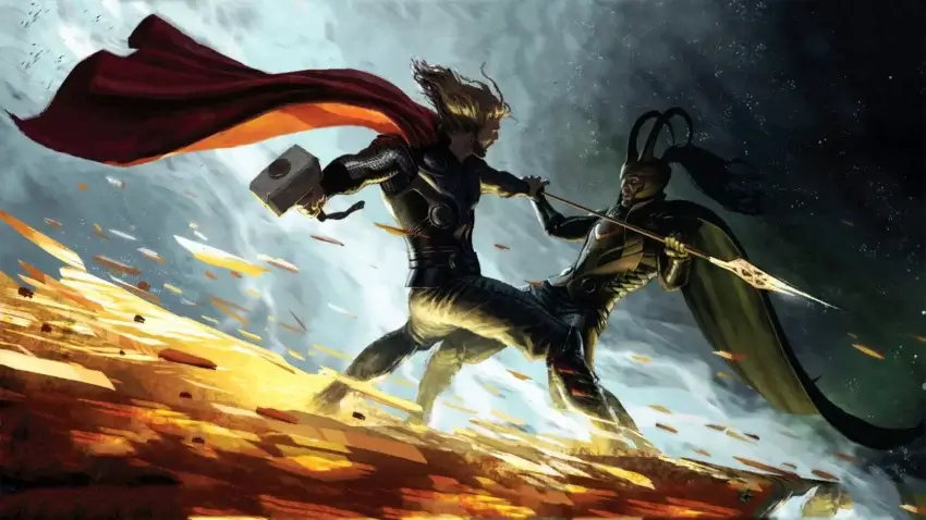 Bannière du film Thor (2011) présentant un combat contre Loki.