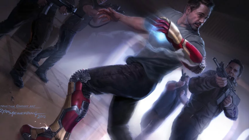 Concept art de Ryan Meinerding pour le film Iron Man 3 réalisé par Shane Black avec Robert Downey Jr. (Tony Stark).