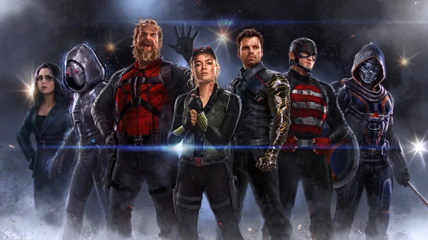 Concept art d'Andy Park pour le film Thunderbolts réalisé par Jake Schreier, d'après un scénario d'Eric Pearson, avec Florence Pugh, Hannah John-Kamen, Sebastian Stan, David Harbour, Olga Kurylenko, Wyatt Russell et Julia Louis-Dreyfus.