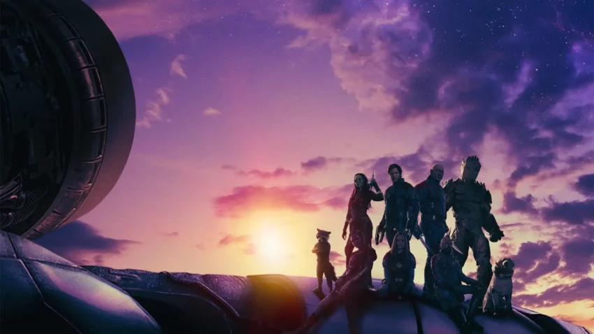 Bannière du film Les Gardiens de la Galaxie Volume 3 (Guardians of the Galaxy Volume 3) réalisé par James Gunn, d’après un scénario de James Gunn, avec Chris Pratt, Zoe Saldana, Dave Bautista, Karen Gillan, Pom Klementieff, Vin Diesel, Bradley Cooper et Sean Gunn.
