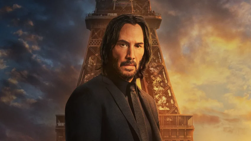 Bannière du film John Wick : Chapitre 4 avec Keanu Reeves.