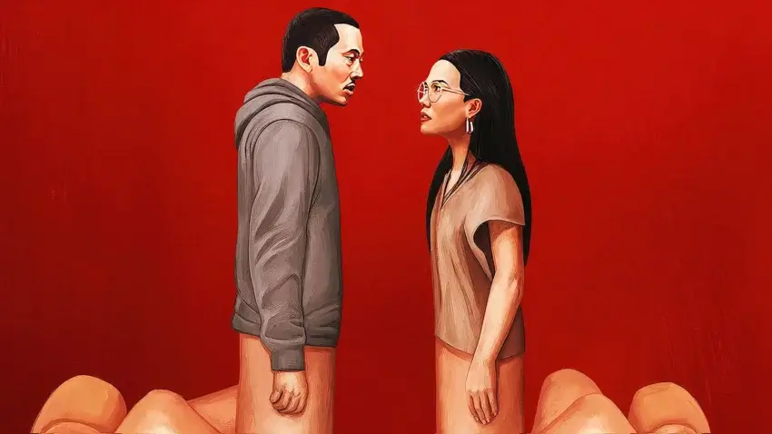 Bannière de la saison 1 de la série Acharnés (2023) avec Steven Yeun et Ali Wong.