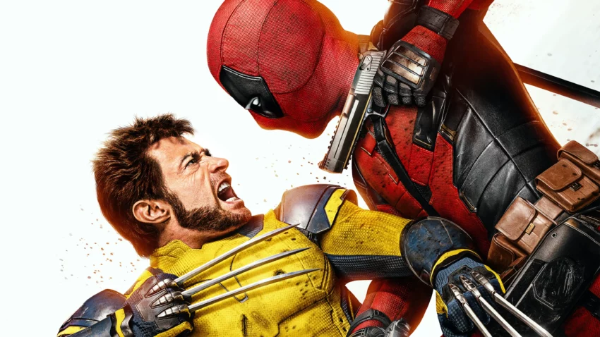 Bannière du film Deadpool & Wolverine avec Ryan Reynolds et Hugh Jackman.