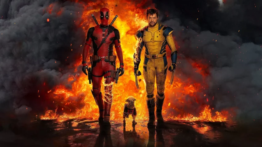 Bannière du film Deadpool & Wolverine avec Ryan Reynolds et Hugh Jackman.