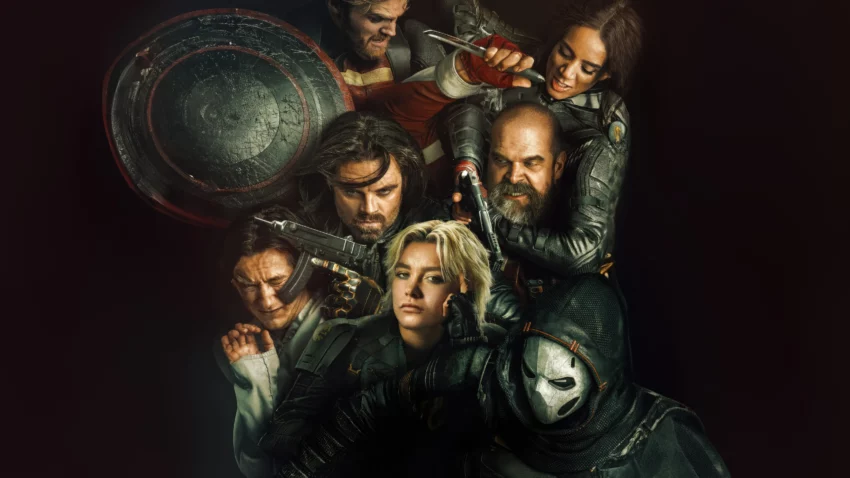 Bannière du film Thunderbolts* avec Florence Pugh, Lewis Pullman, Sebastian Stan, Olga Kurylenko, Hannah John-Kamen, David Harbour, Julia Louis-Dreyfus et Wyatt Russell.