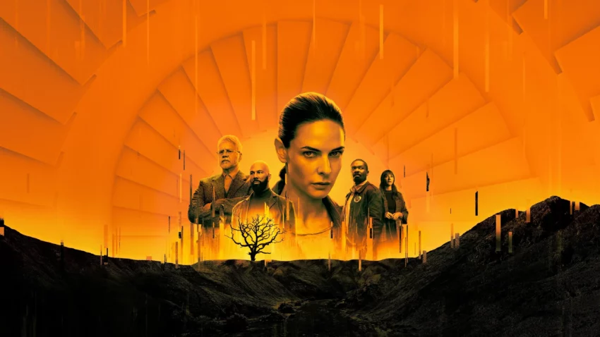 Bannière de la saison 1 de la série Silo avec Rebecca Ferguson, Common et Tim Robbins.