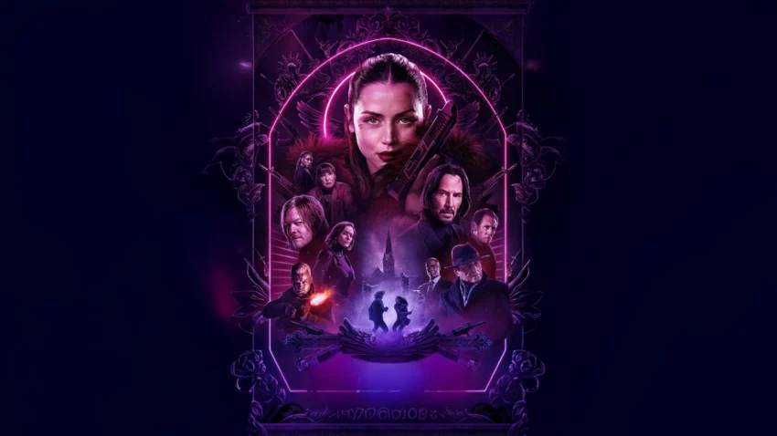 Bannière du film De l’univers de John Wick : Ballerina réalisé par Len Wiseman avec Ana de Armas, Anjelica Huston, Gabriel Byrne, Lance Reddick, Norman Reedus, Sharon Duncan-Brewster, Ian McShane et Keanu Reeves.