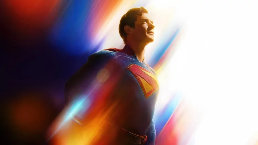 Bannière du film Superman (2025) avec David Corenswet.