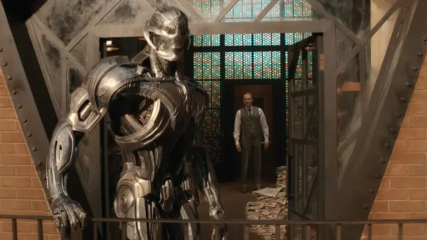 Photo de l'épisode 1 de la série MCU VisionQuest (2026) avec Ultron et Vision.